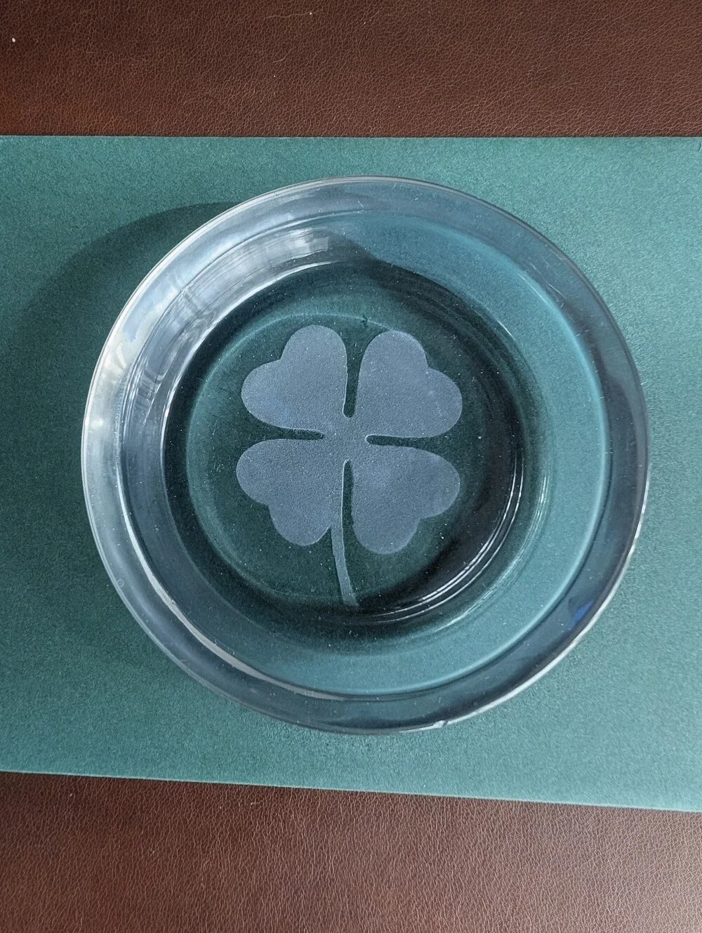 Clover Shamrock Glass Coaster Set 6-pc with Box by 'Monogram Decorative Crystal'